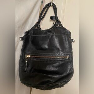 Vintage The Roots Canada Black Leather Bucket Bag